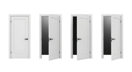 White door opening in sequential stages isolated PNG with Transparent Background