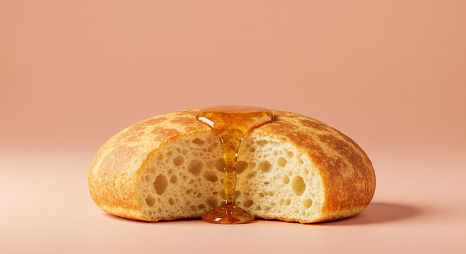 Artisan Bread with Honey Drizzle on Pink Background