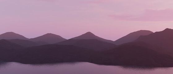 A mountain range with a lake in the foreground