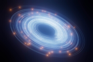 A blue circle with orange dots in the middle