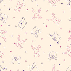 Seamless pattern of cute bears and bunnies. Vector illustration of cartoon animals. Background for kids wear, nursery