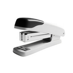 A modern white stapler isolated on transparent background, a common office supply used for fastening papers together