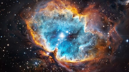Fototapeta premium A vibrant nebula with a bright central star surrounded by cosmic dust and gas in outer space view