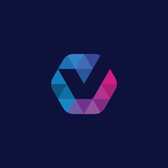 Fototapeta premium Hexagon Colorful Pixel Letter V Logo Design Vector Template