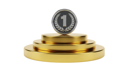 First place gold medal on a tiered podium isolated on transparent background