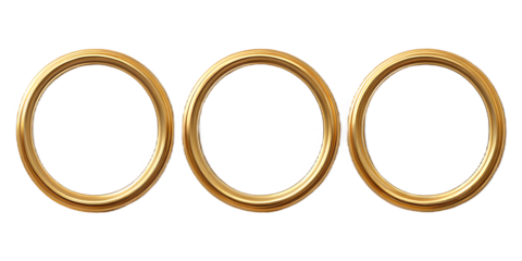 3D Three golden rings isolated on white background representing unity connection partnership and circular economy concepts with elegant metallic textures