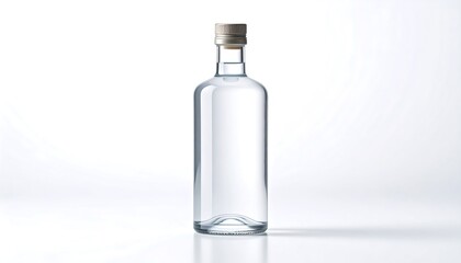 Empty clear glass bottle on white background