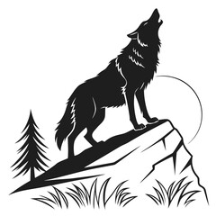 Howling Wolf on Mountain Peak Silhouette