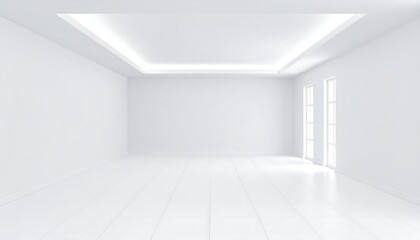 Empty, bright white room with a modern aesthetic