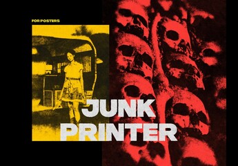 Junk Printer Poster Photo Effect Mockup