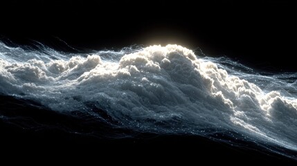 Fototapeta premium Flowing, ethereal cloud of particles illuminated against a dark, contrasting background