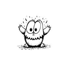 Cute funny monster cartoon character in black and white design for children's illustration and decoration