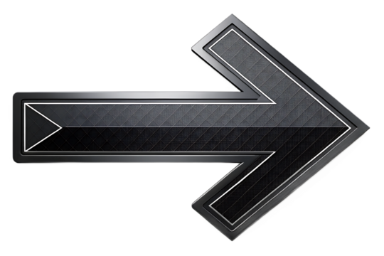 Textured metallic right arrow symbol isolated on transparent background - Powered by Adobe