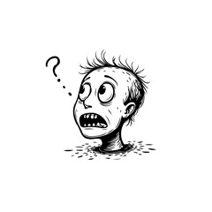 Illustration of a confused and anxious cartoon character with question mark displaying bewilderment thought and uncertainty expression