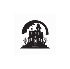 Obraz premium Vector silhouette of a spooky haunted house with scary details