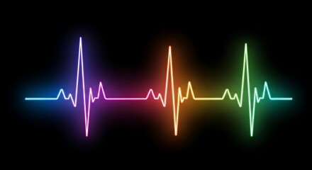 Colorful heartbeat pulse line graphic vector illustration on black background design art
