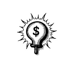 Illustrative conceptual lightbulb symbolizing creative ideas and business acumen with dollar sign inside represents innovation