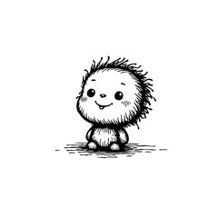 Adorable fuzzy creature illustration with charming eyes and endearing smile perfect for children, storybooks and other creative projects