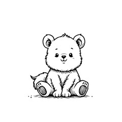 Adorable bear cub illustration in black and white for kids designs and creative projects