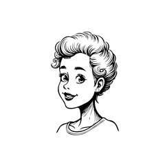 Illustration of a cheerful young woman portrait with curly hair and positive expression for artistic projects