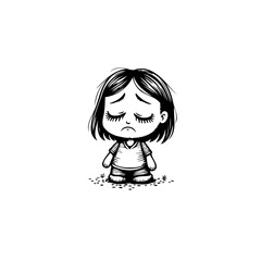 Sad little girl with bob haircut: an illustration of childhood sadness and loneliness emotions
