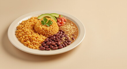 Mexican Rice, Beans and Avocado Plate