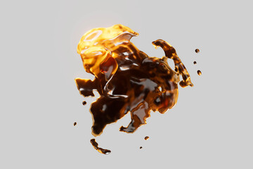 A splash of brown liquid on a white background