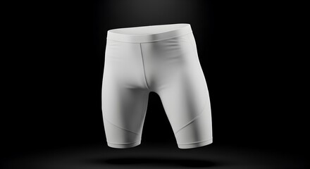 White Compression Shorts or Cycling Shorts Floating on Black Background, Sportswear Mockup
