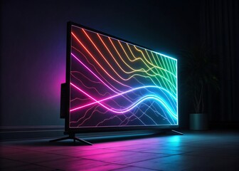 TV Glowing With Bright Holographic Neon Lines