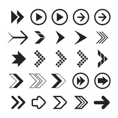 A vector icon set of various black arrows for web design
