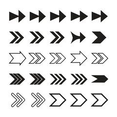A vector icon set of various black arrows for web design
