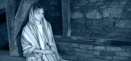 Young girl in retro shawl