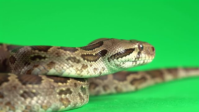 Intricate Patterned Snake on Green Screen Background for Compositing. Close-up of a Reptile with Unique Skin Markings, Ideal for Digital Projects a...