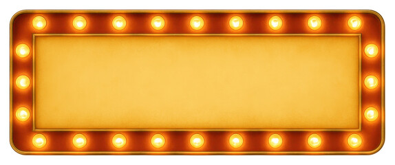 Golden Marquee Signs with Illuminated Lights White Background