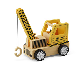 The wooden crane toy isolated on white background . 3d Render