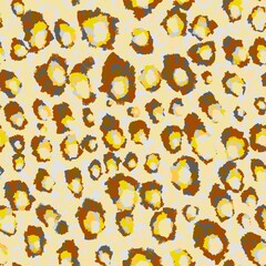 This seamless pattern features a classic leopard print with black, brown and beige spots for a bold and stylish design.