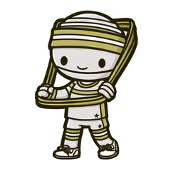 Obraz premium A cute cartoon mummy character wrapped in bandages holding its own body