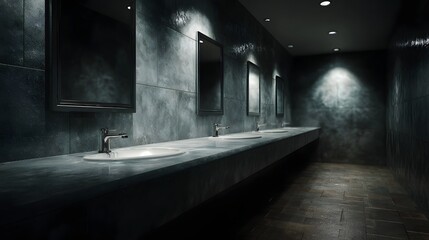 Sleek and modern bathroom interior with row of sinks and mirrors