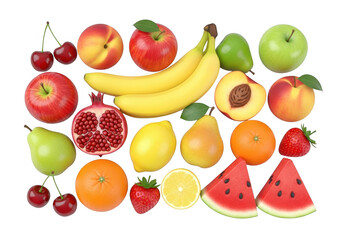 Naklejka premium Collection of fresh vibrant fruits isolated on transparent background for healthy lifestyle and design projects