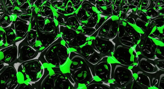 Abstract black and green porous structure with glossy surface and organic cell like formations - Powered by Adobe