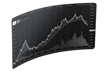 Curved digital financial stock market data graph isolated on transparent background