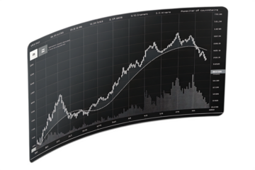 Curved digital financial stock market data graph isolated on transparent background