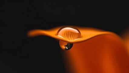 Fototapeta premium A single orange petal with a glistening water droplet, capturing delicate details in nature.