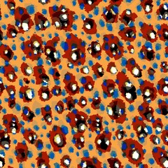 This seamless pattern features a classic leopard print with black, brown and beige spots for a bold and stylish design.