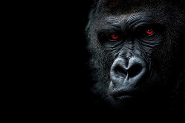 Obraz premium Gorillas intense stare red eyes piercing the darkness