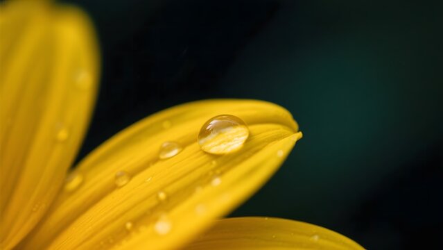 Close-up of a Yellow Flower Petal with Dew Drops