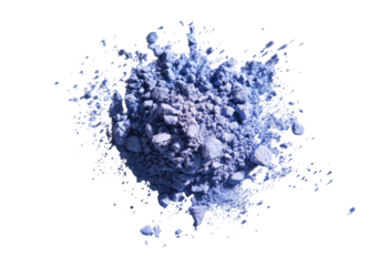 A cluster of crushed, light-blue powder, scattered with splatter