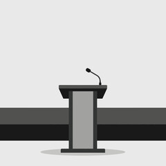 A minimalist illustration of a podium with a microphone, conveying a sense of public speaking and announcement, Simple flat design illustration of a podium