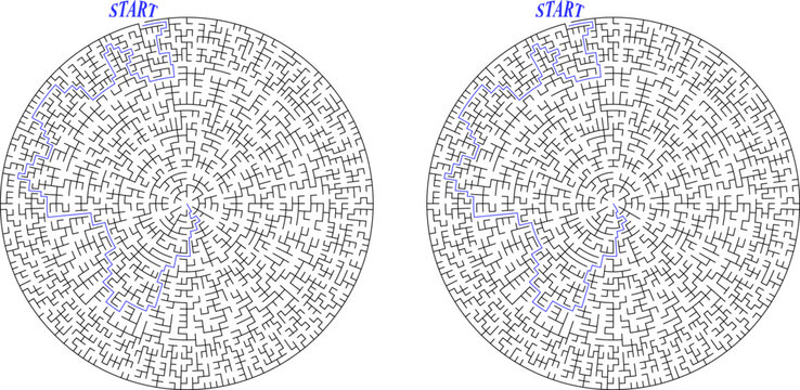 Triangular labyrinth of hard difficulty. Egyptian pyramid with solution - passing route. Maze of high complexity, black and white vector illustration. Nice brainstorm puzzle