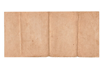 Grunge Old Paper Texture Background with Wrinkles and fold marks. Old vintage paper folded in four. Rectangular brown crumpled and folded parchment vintage paper sheet with space for text
